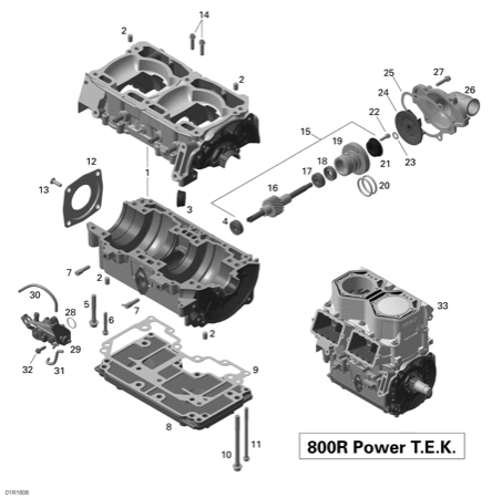 01- Crankcase, Water Pump and Oil Pump - 800R PTEK