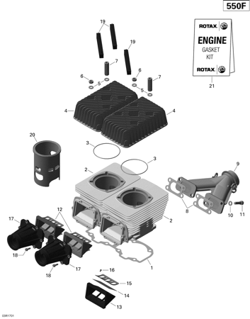 01- Engine - Cylinder, Exhaust Manifold and Reed Valve - 550F