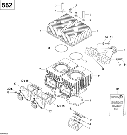 01- Cylinder, Exhaust Manifold And Reed Valve GSX 552