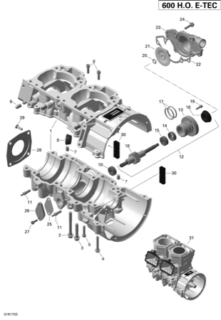 01- Engine - Crankcase and Water Pump - 600HO E-TEC